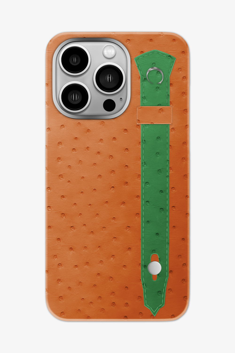 Ostrich Strap Case for iPhone 16 Pro Max - Orange / Green Emerald - zollofrance