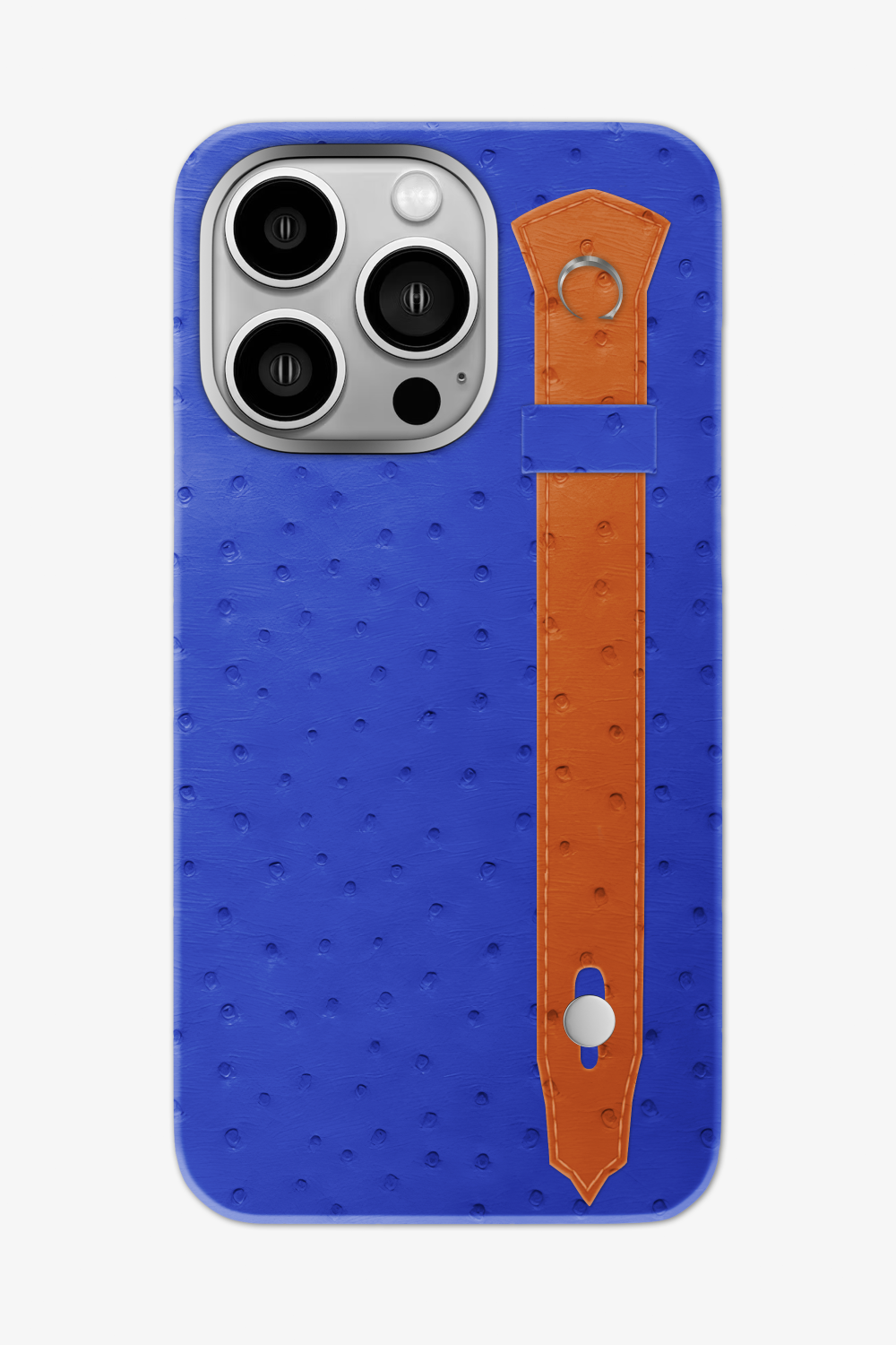 Ostrich Strap Case for iPhone 16 Pro Max - Blue Peony / Orange - zollofrance