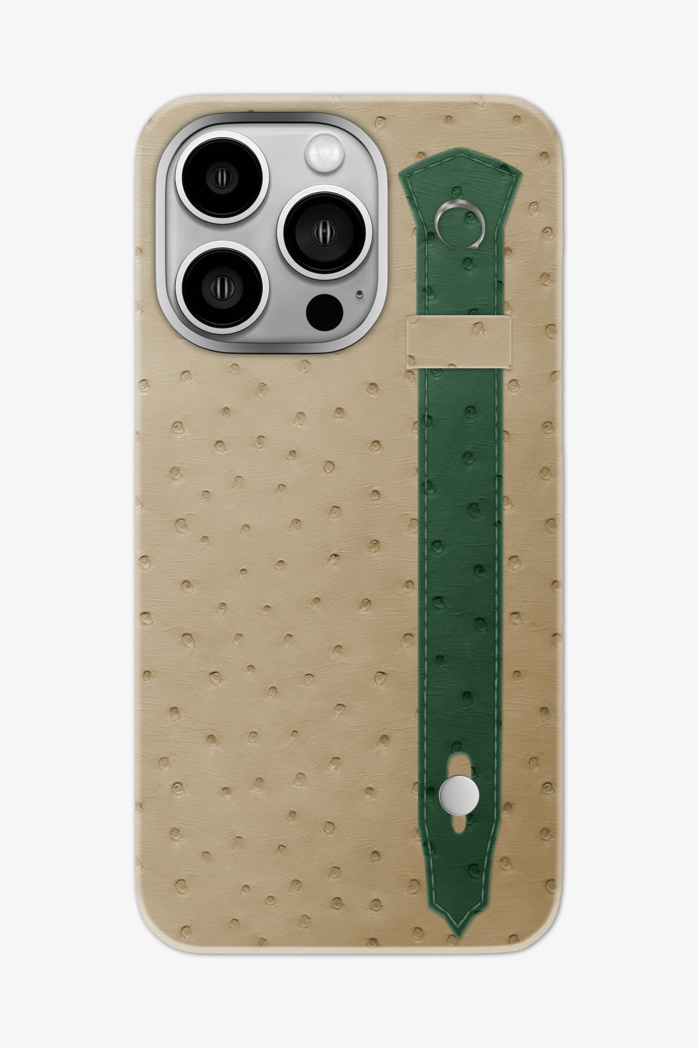 Ostrich Strap Case for iPhone 16 Pro Max - Vanilla / Green Sapin - zollofrance