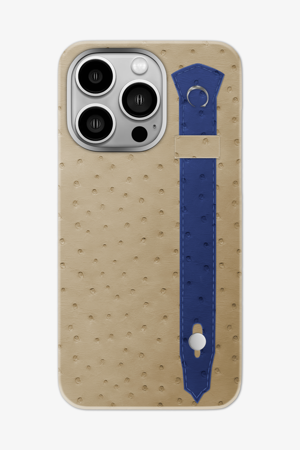 Ostrich Strap Case for iPhone 16 Pro Max - Vanilla / Navy Blue - zollofrance