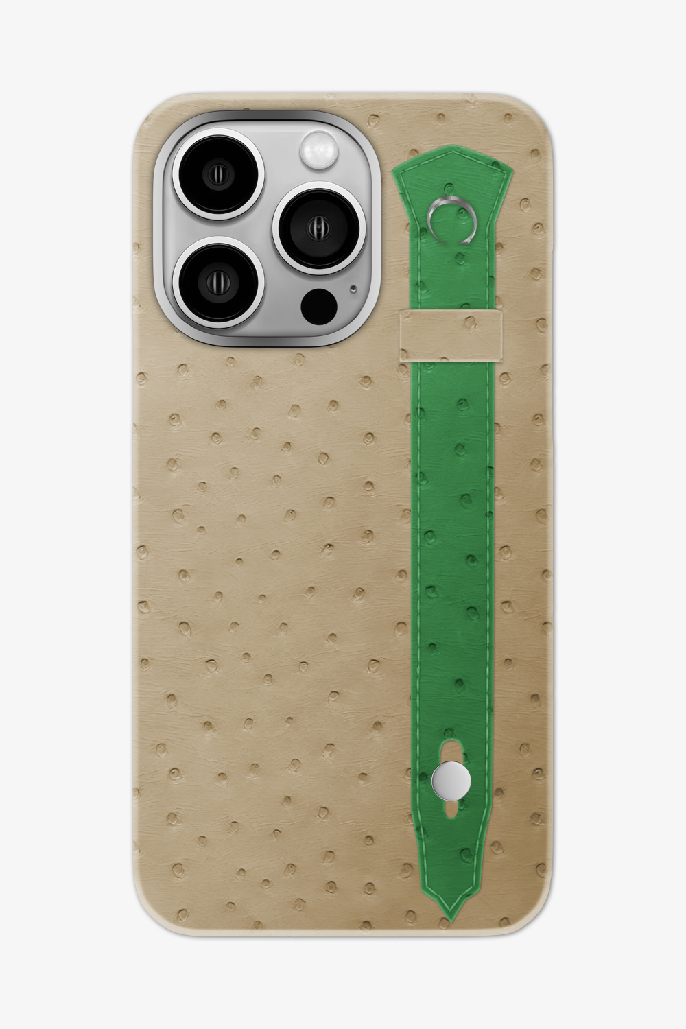 Ostrich Strap Case for iPhone 16 Pro Max - Vanilla / Green Emerald - zollofrance