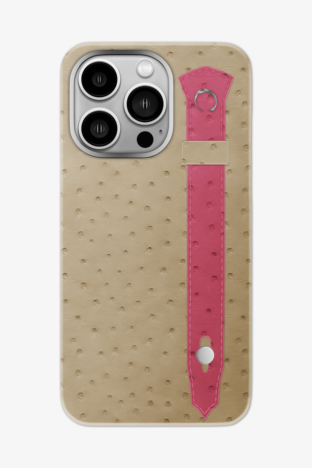 Ostrich Strap Case for iPhone 16 Pro Max - Vanilla / Pink Girly - zollofrance