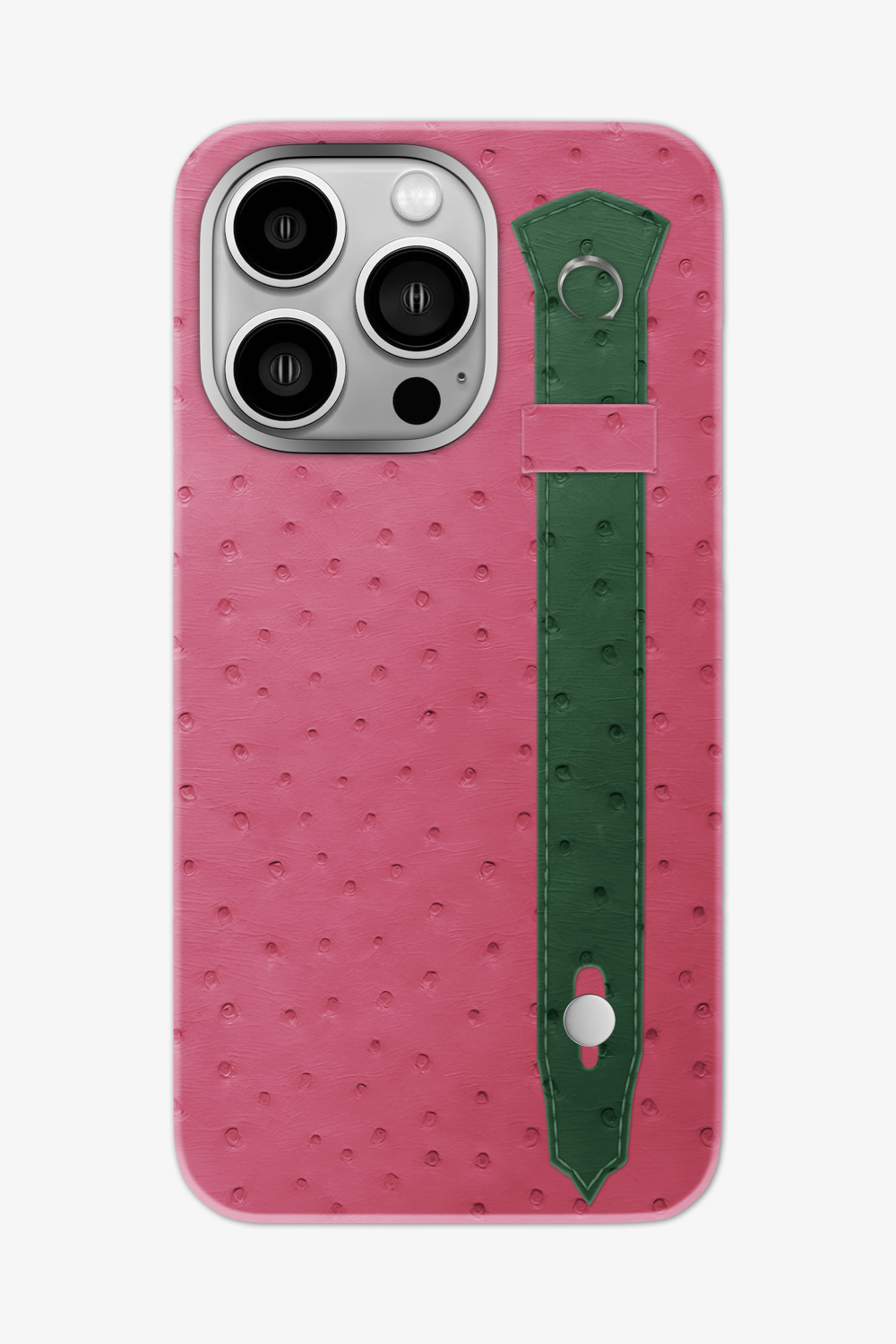 Ostrich Strap Case for iPhone 16 Pro Max - Pink Girly / Green Sapin - zollofrance