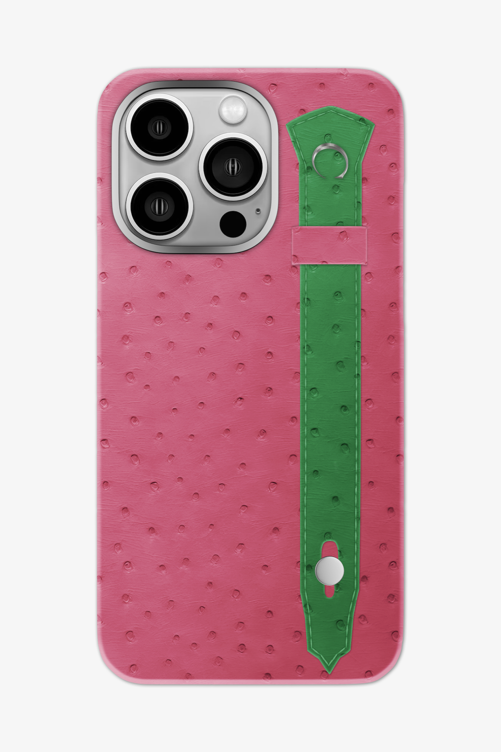 Ostrich Strap Case for iPhone 16 Pro Max - Pink Girly / Green Emerald - zollofrance