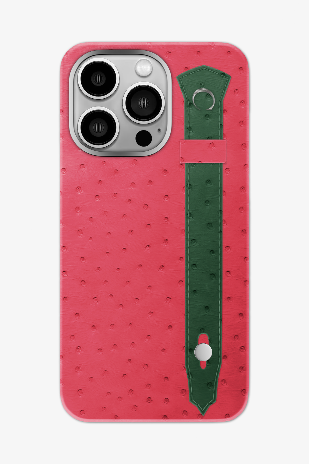 Ostrich Strap Case for iPhone 16 Pro Max - Rose / Green Sapin - zollofrance