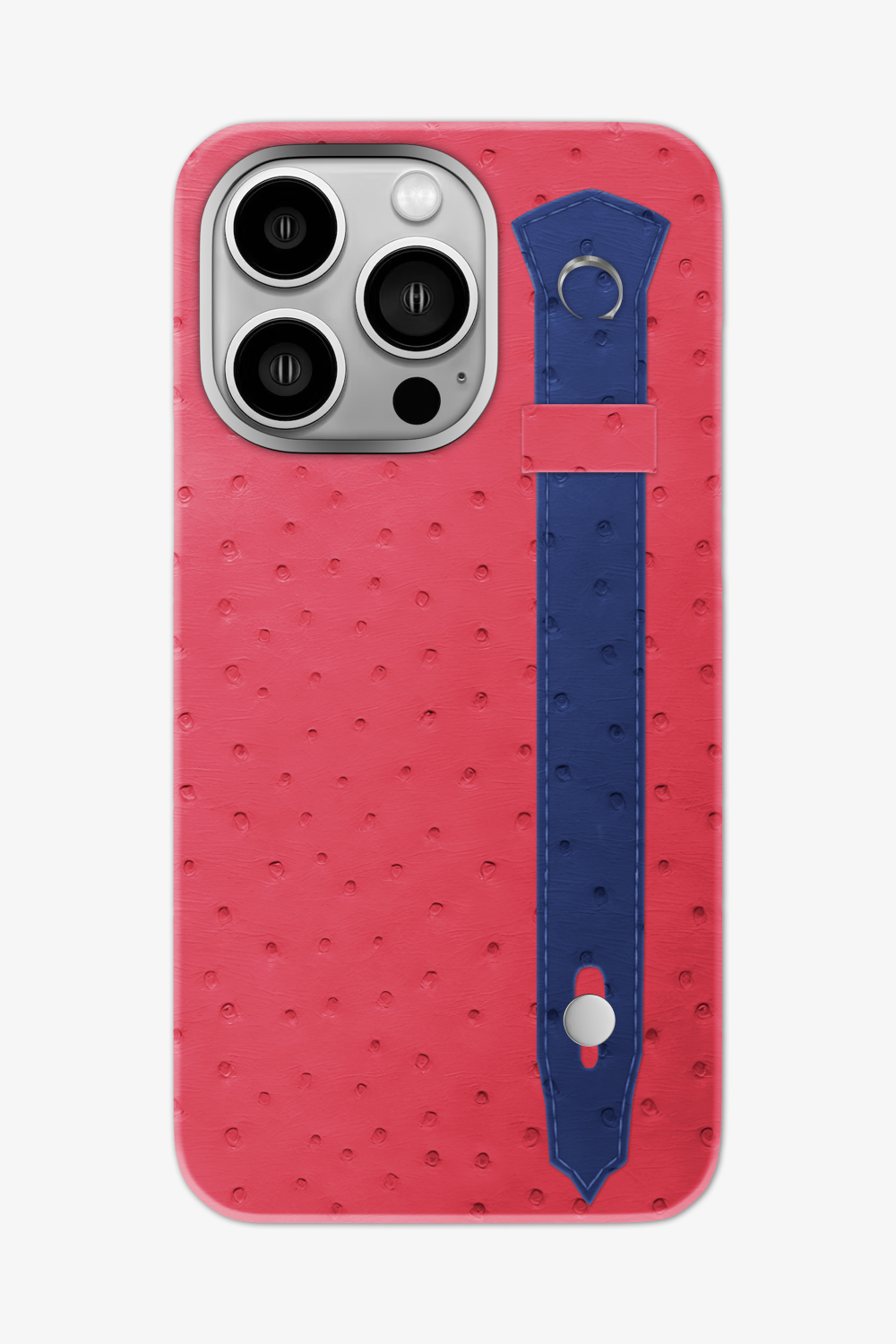 Ostrich Strap Case for iPhone 16 Pro Max - Rose / Navy Blue - zollofrance