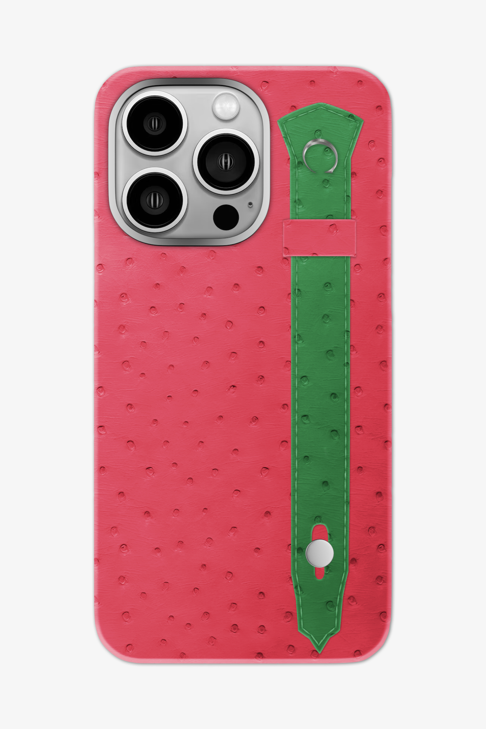 Ostrich Strap Case for iPhone 16 Pro Max - Rose / Green Emerald - zollofrance