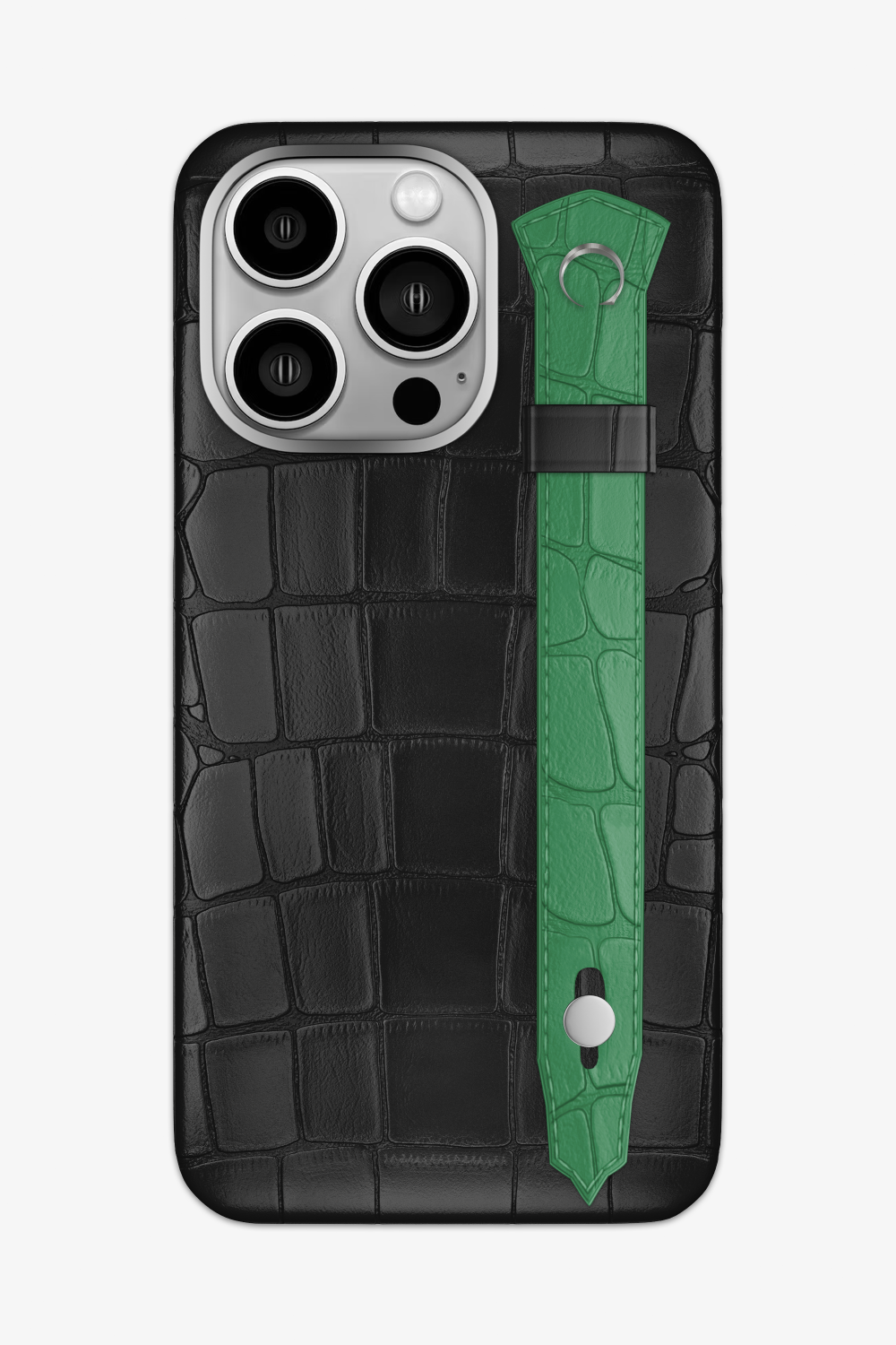 Alligator Strap Case for iPhone 16 Pro Max - Black / Green Emerald - zollofrance