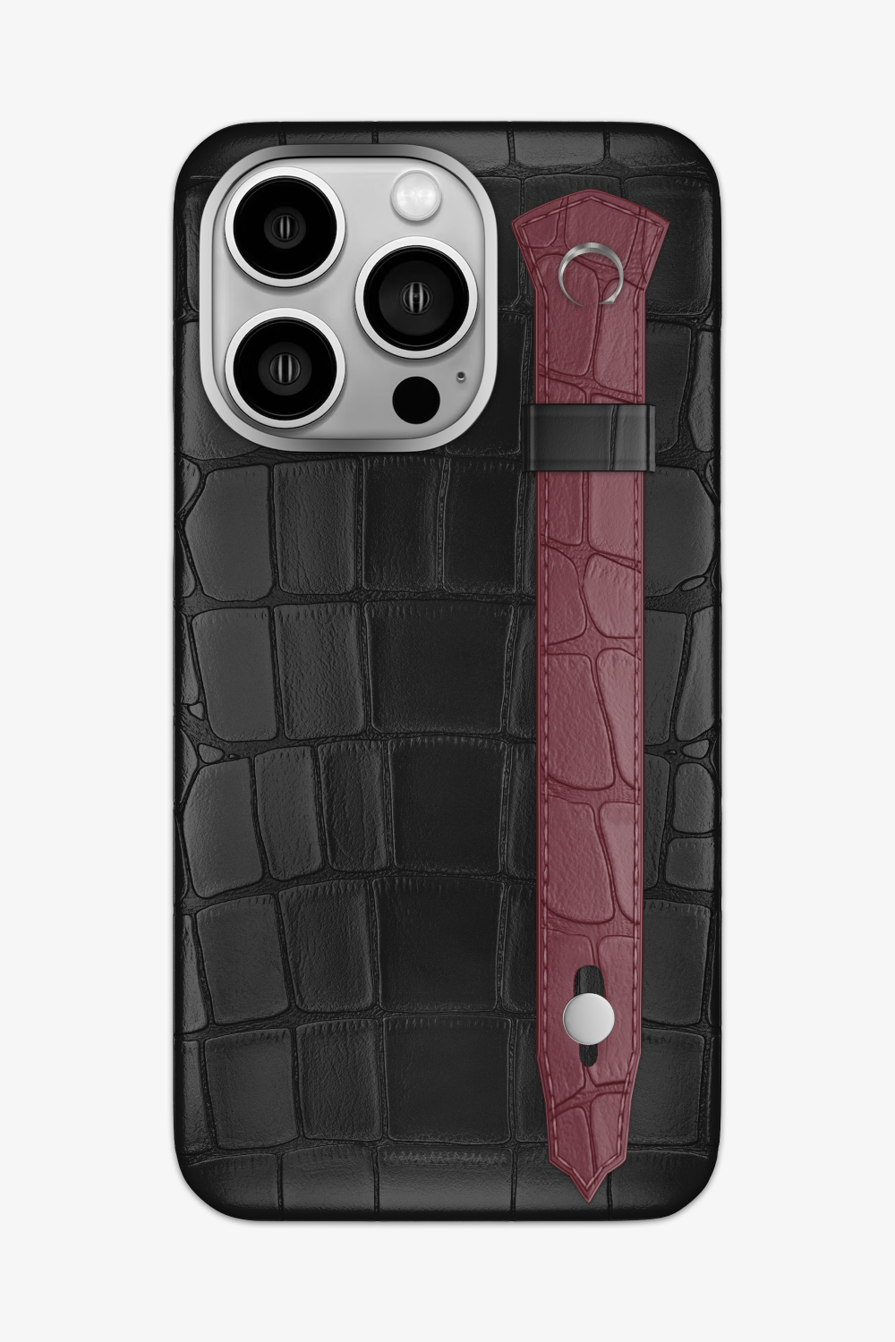 Alligator Strap Case for iPhone 16 Pro Max - Black / Burgundy - zollofrance