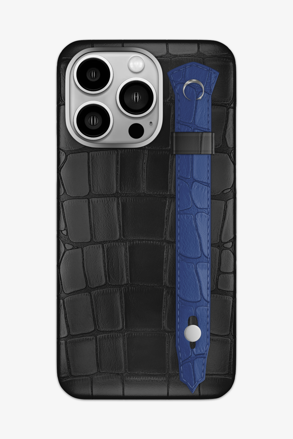 Alligator Strap Case for iPhone 16 Pro Max - Black / Navy Blue - zollofrance