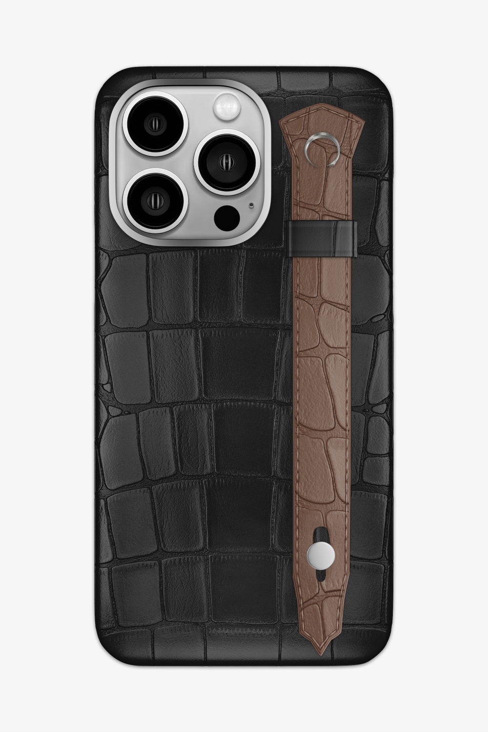 Alligator Strap Case for iPhone 16 Pro Max - Black / Cocoa - zollofrance