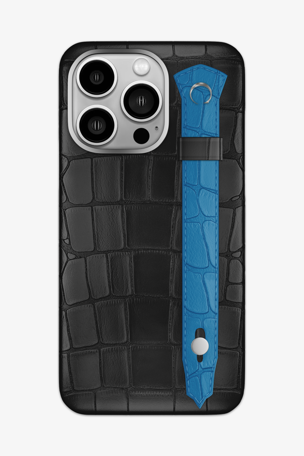 Alligator Strap Case for iPhone 16 Pro Max - Black / Blue Lagoon - zollofrance