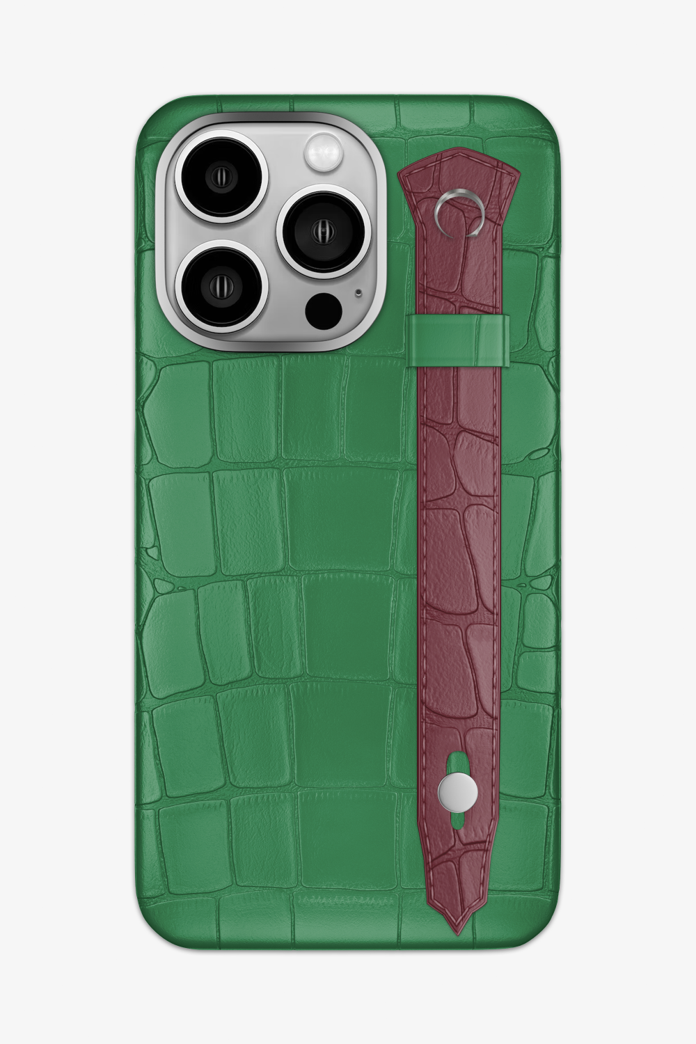 Alligator Strap Case for iPhone 16 Pro Max - Green Emerald / Burgundy - zollofrance