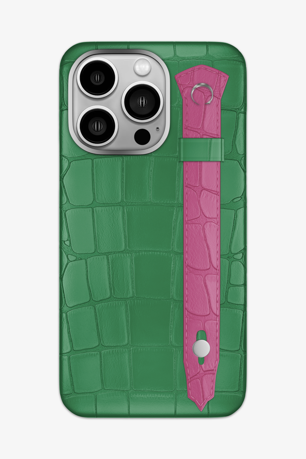 Alligator Strap Case for iPhone 16 Pro Max - Green Emerald / Pink Fuchsia - zollofrance