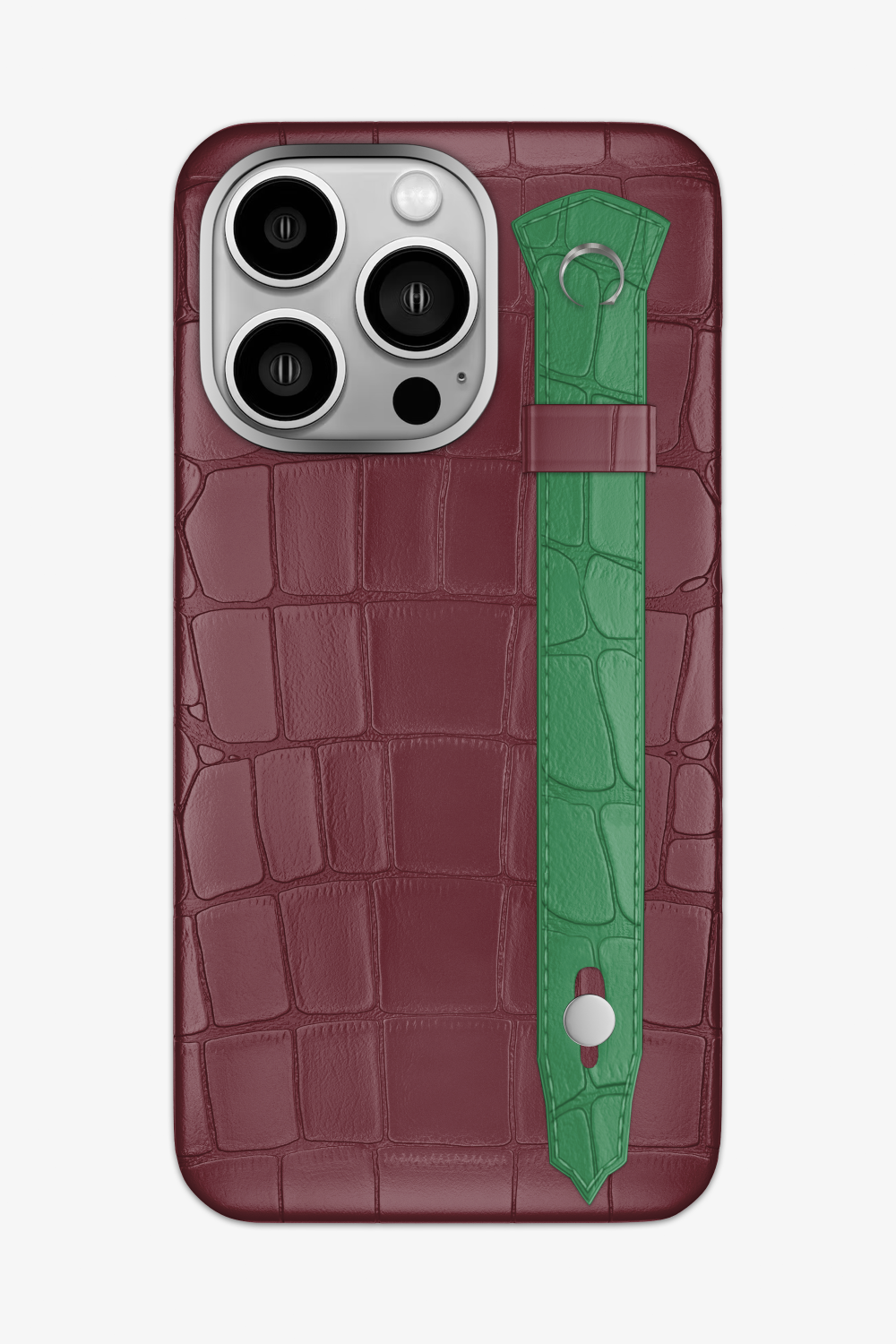 Alligator Strap Case for iPhone 16 Pro Max - Burgundy / Green Emerald - zollofrance