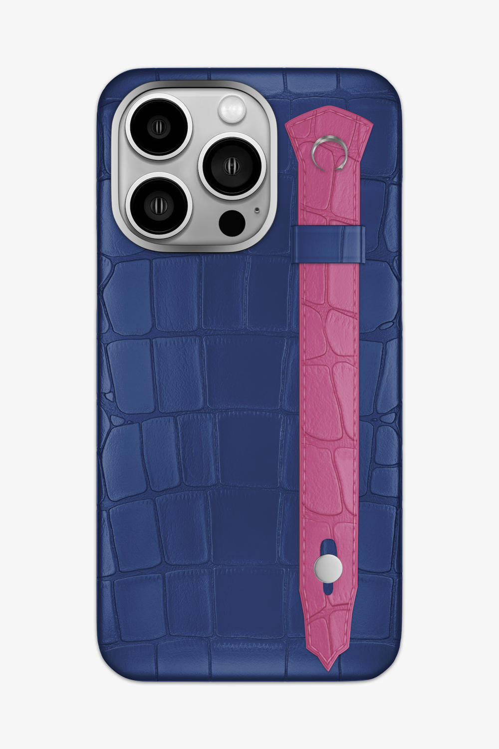 Alligator Strap Case for iPhone 16 Pro Max - Navy Blue / Pink Fuchsia - zollofrance