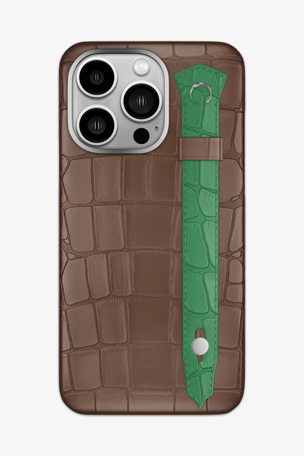 Alligator Strap Case for iPhone 16 Pro Max - Cocoa / Green Emerald - zollofrance