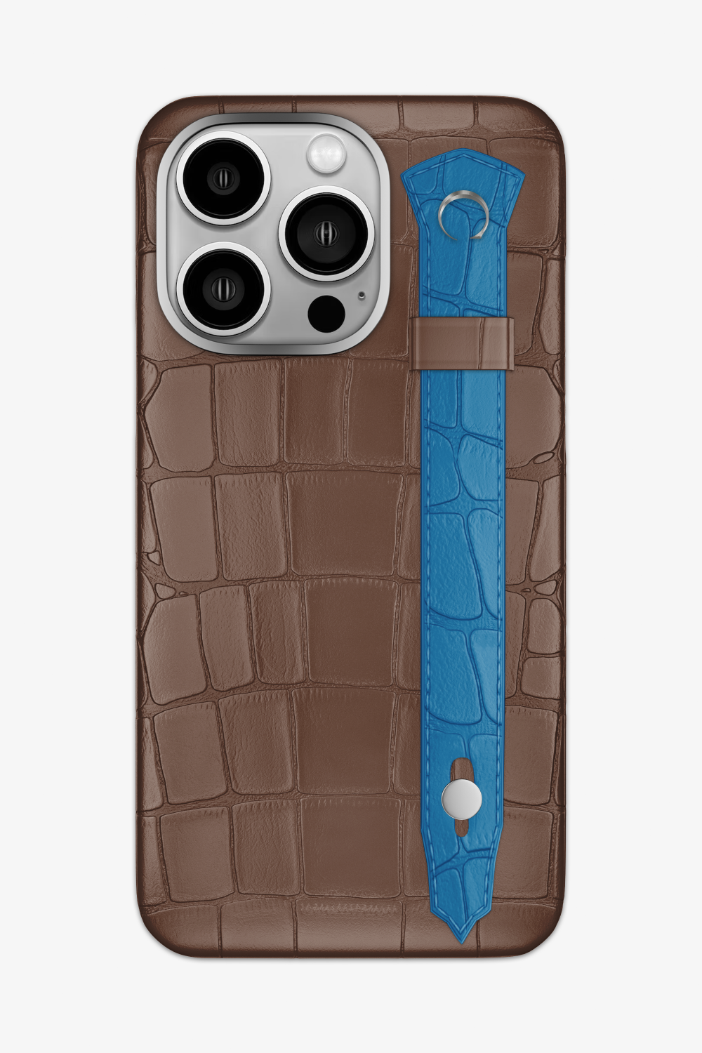 Alligator Strap Case for iPhone 16 Pro Max - Cocoa / Blue Lagoon - zollofrance