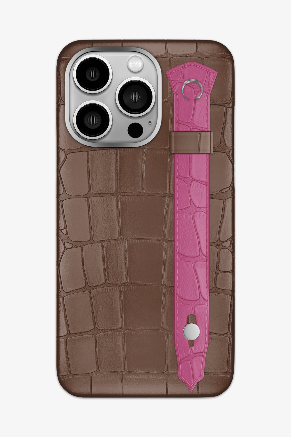 Alligator Strap Case for iPhone 16 Pro Max - Cocoa / Pink Fuchsia - zollofrance