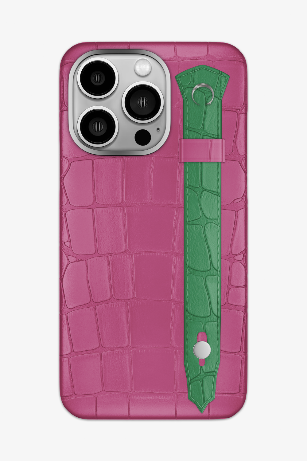 Alligator Strap Case for iPhone 16 Pro Max - Pink Fuchsia / Green Emerald - zollofrance