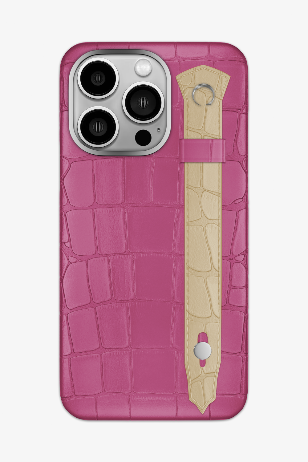 Alligator Strap Case for iPhone 16 Pro Max - Pink Fuchsia / Vanilla - zollofrance