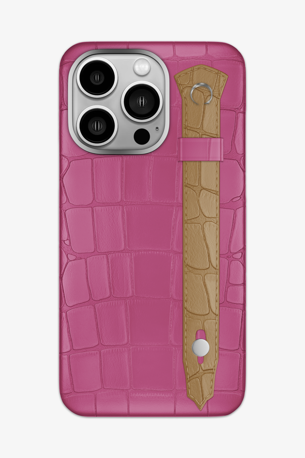 Alligator Strap Case for iPhone 16 Pro Max - Pink Fuchsia / Latte - zollofrance