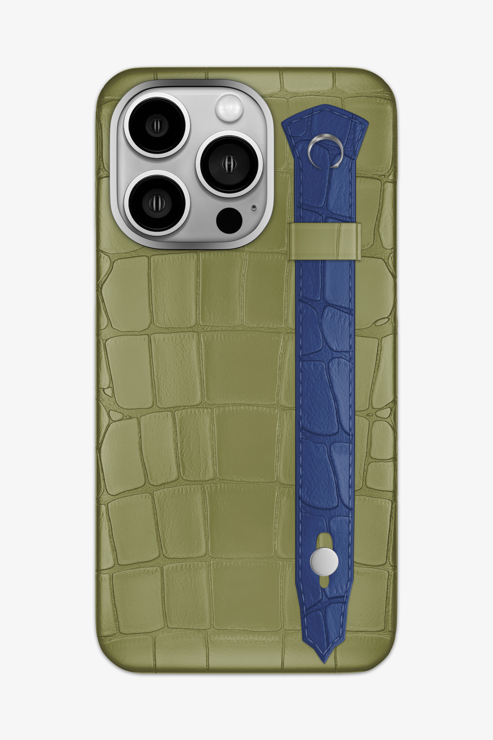 Alligator Strap Case for iPhone 16 Pro Max - Khaki / Navy Blue - zollofrance