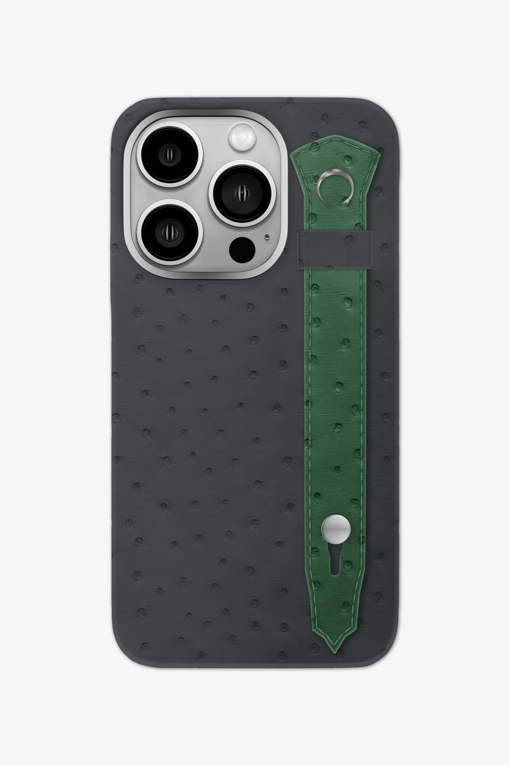 Ostrich Strap Case for iPhone 16 Pro - Grey Anthracite / Green Sapin - zollofrance