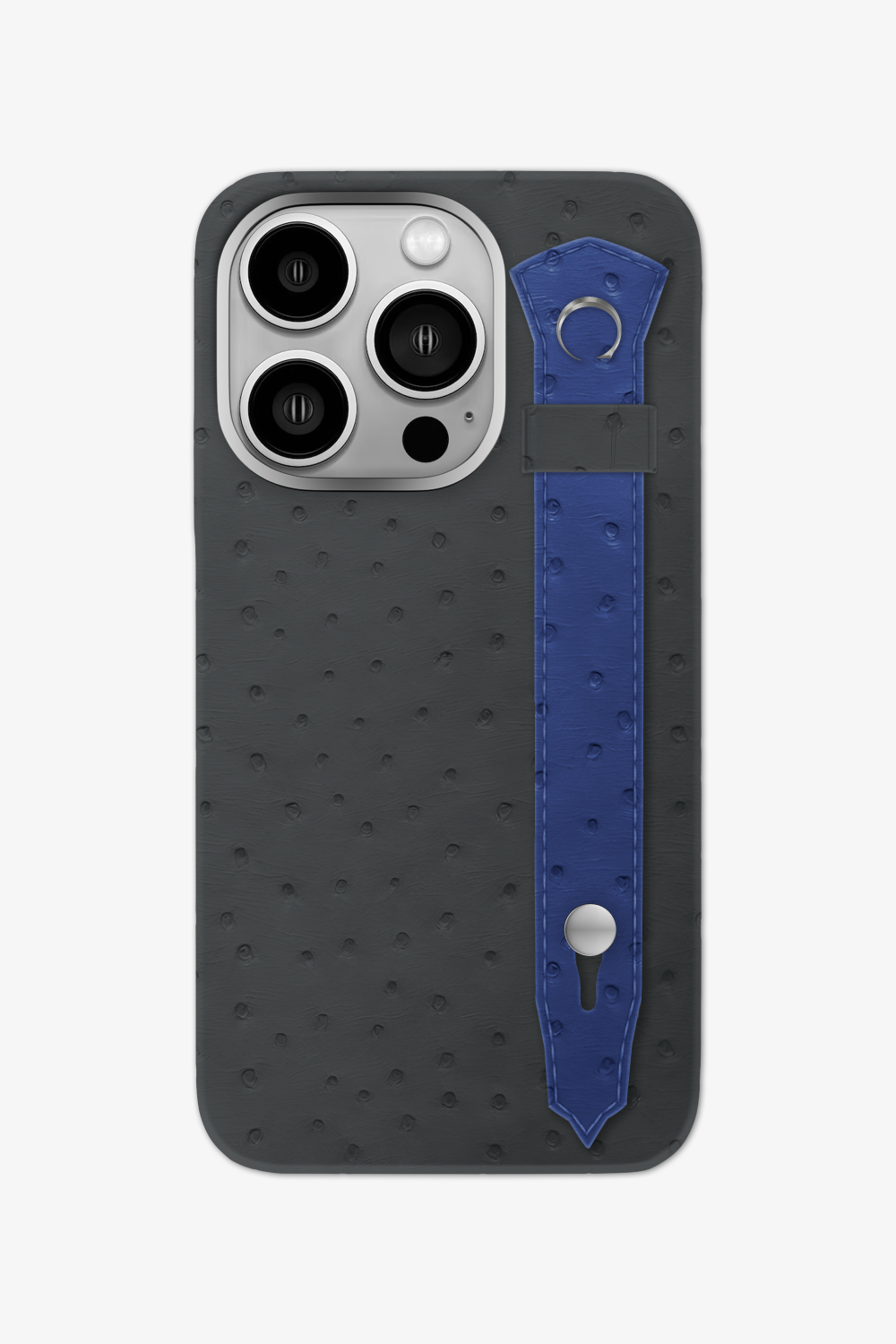 Ostrich Strap Case for iPhone 16 Pro - Grey Anthracite / Navy Blue - zollofrance