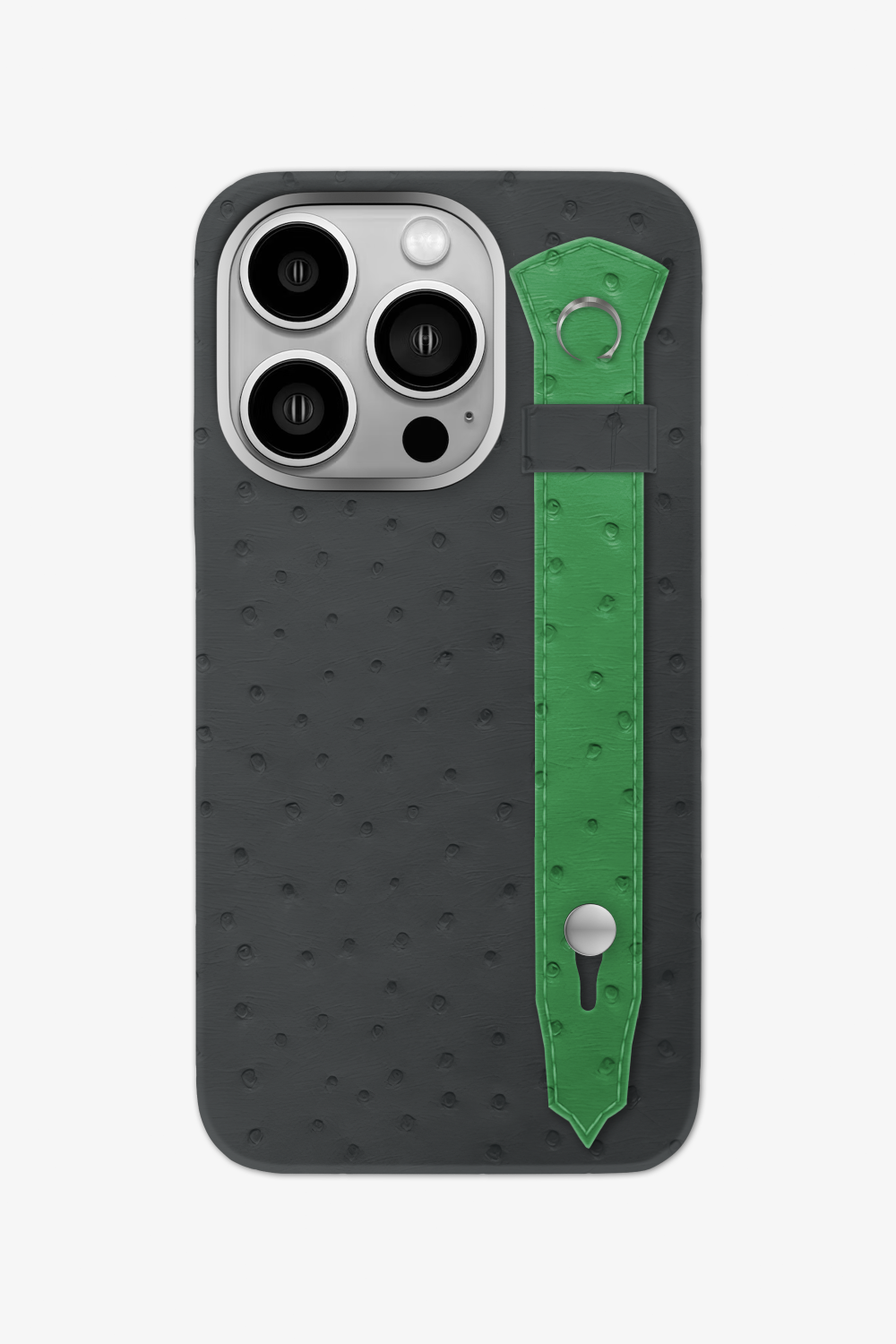 Ostrich Strap Case for iPhone 16 Pro - Grey Anthracite / Green Emerald - zollofrance