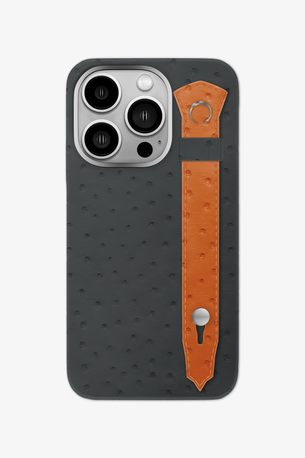 Ostrich Strap Case for iPhone 16 Pro - Grey Anthracite / Orange - zollofrance