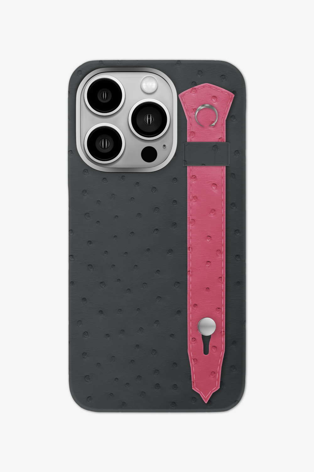 Ostrich Strap Case for iPhone 16 Pro - Grey Anthracite / Pink Girly - zollofrance