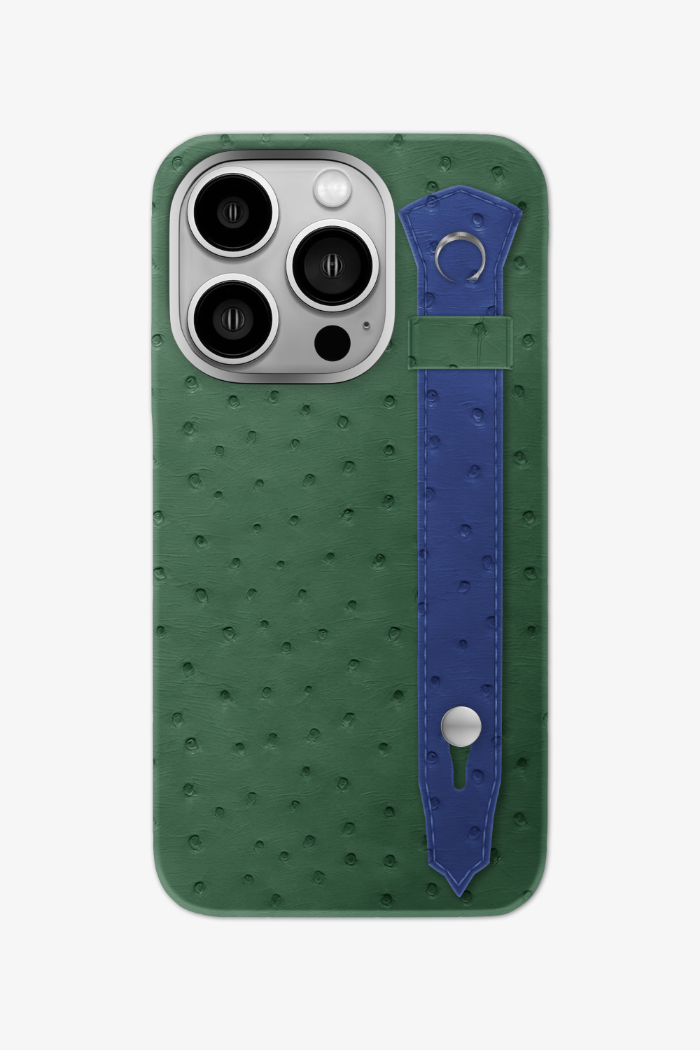 Ostrich Strap Case for iPhone 16 Pro - Green Sapin / Navy Blue - zollofrance