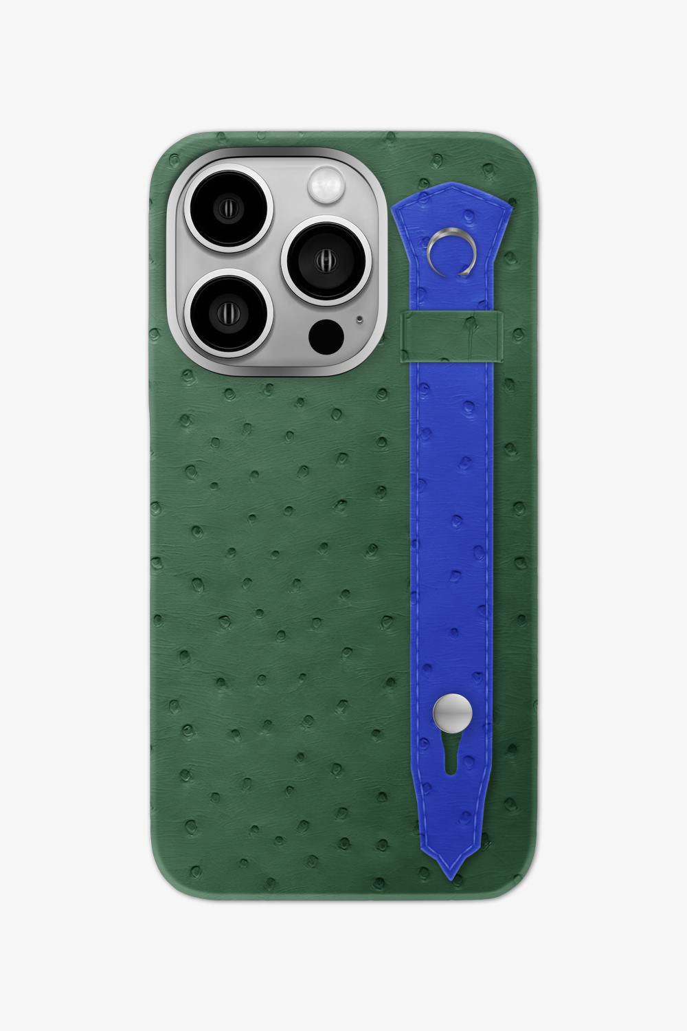 Ostrich Strap Case for iPhone 16 Pro - Green Sapin / Blue Peony - zollofrance