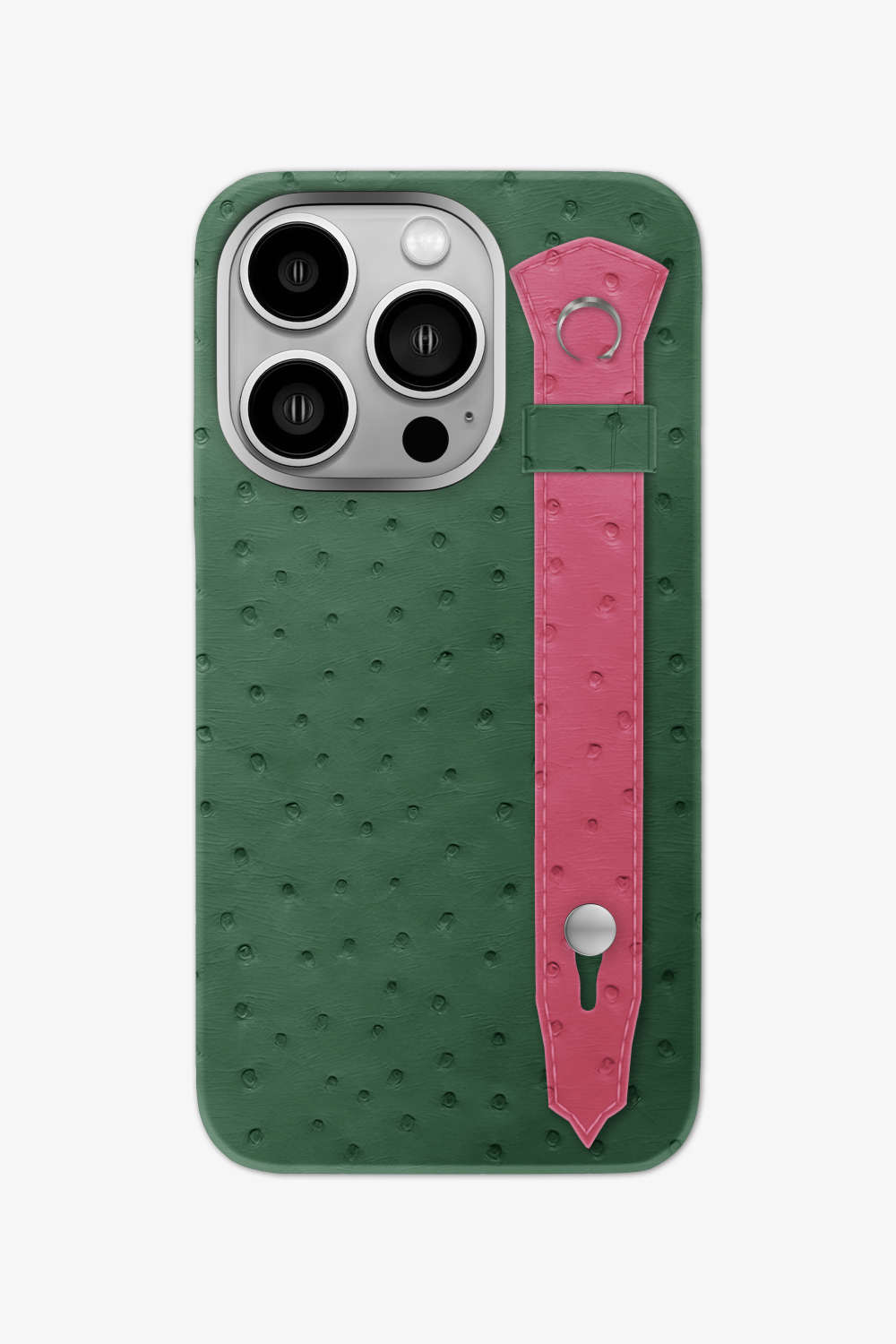 Ostrich Strap Case for iPhone 16 Pro - Green Sapin / Pink Girly - zollofrance