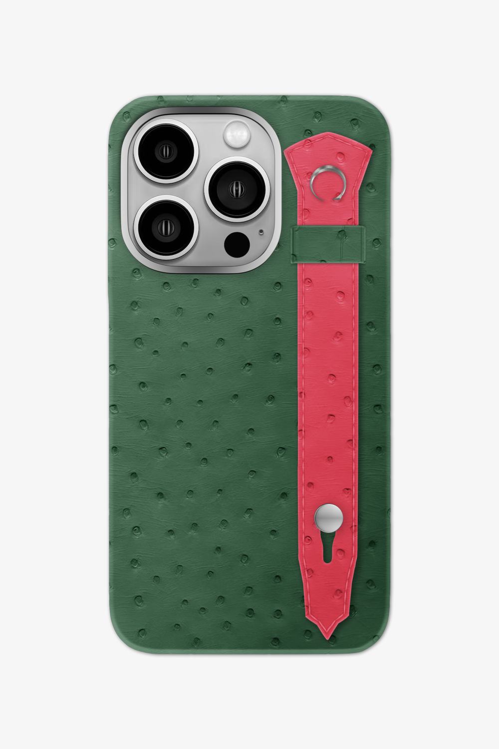 Ostrich Strap Case for iPhone 16 Pro - Green Sapin / Rose - zollofrance