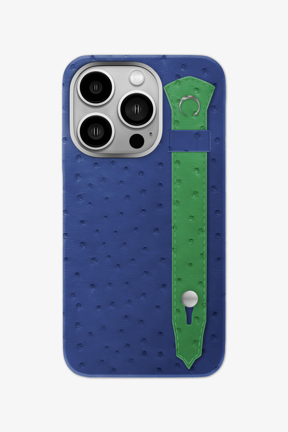 Ostrich Strap Case for iPhone 16 Pro - Navy Blue / Green Emerald - zollofrance