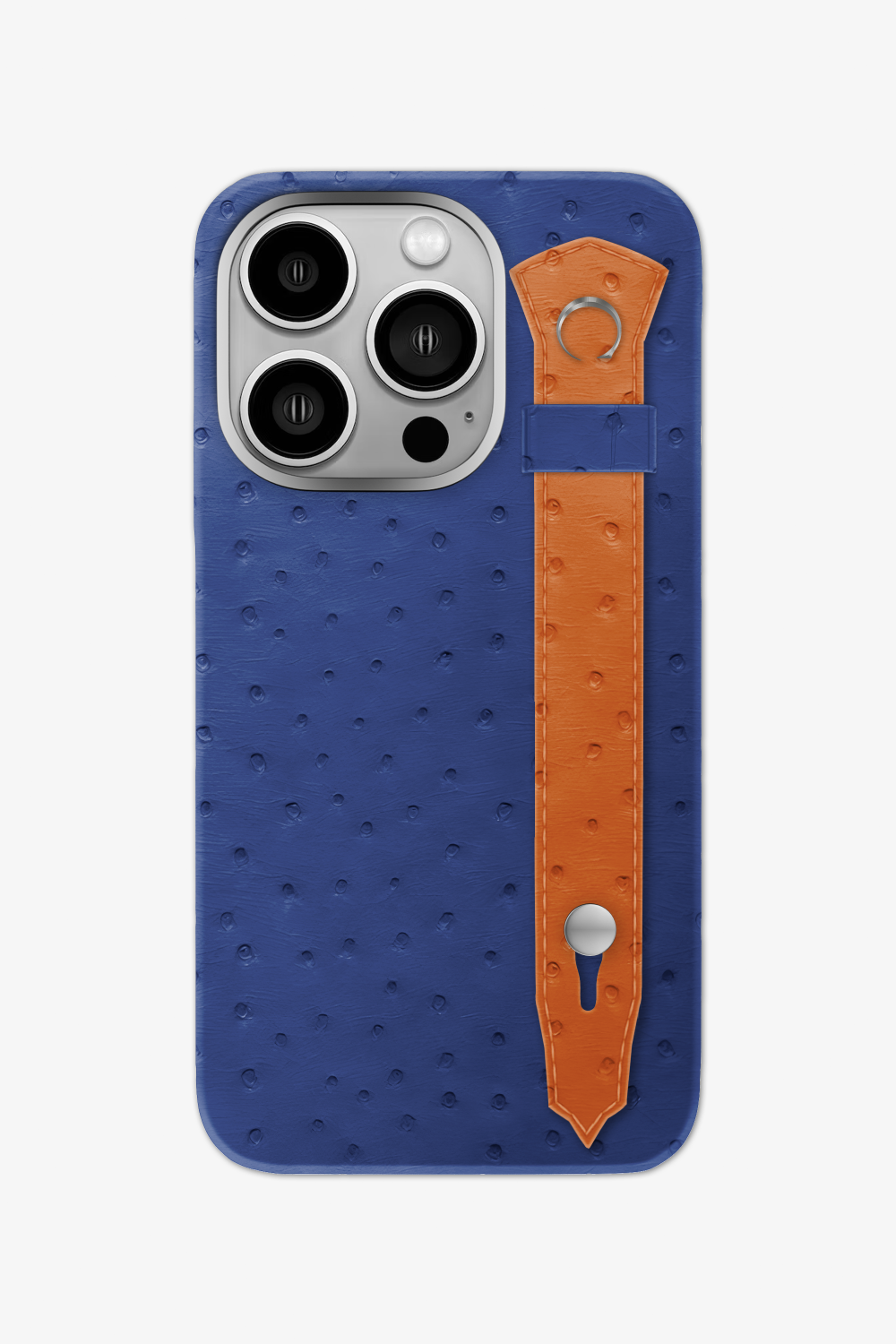 Ostrich Strap Case for iPhone 16 Pro - Navy Blue / Orange - zollofrance