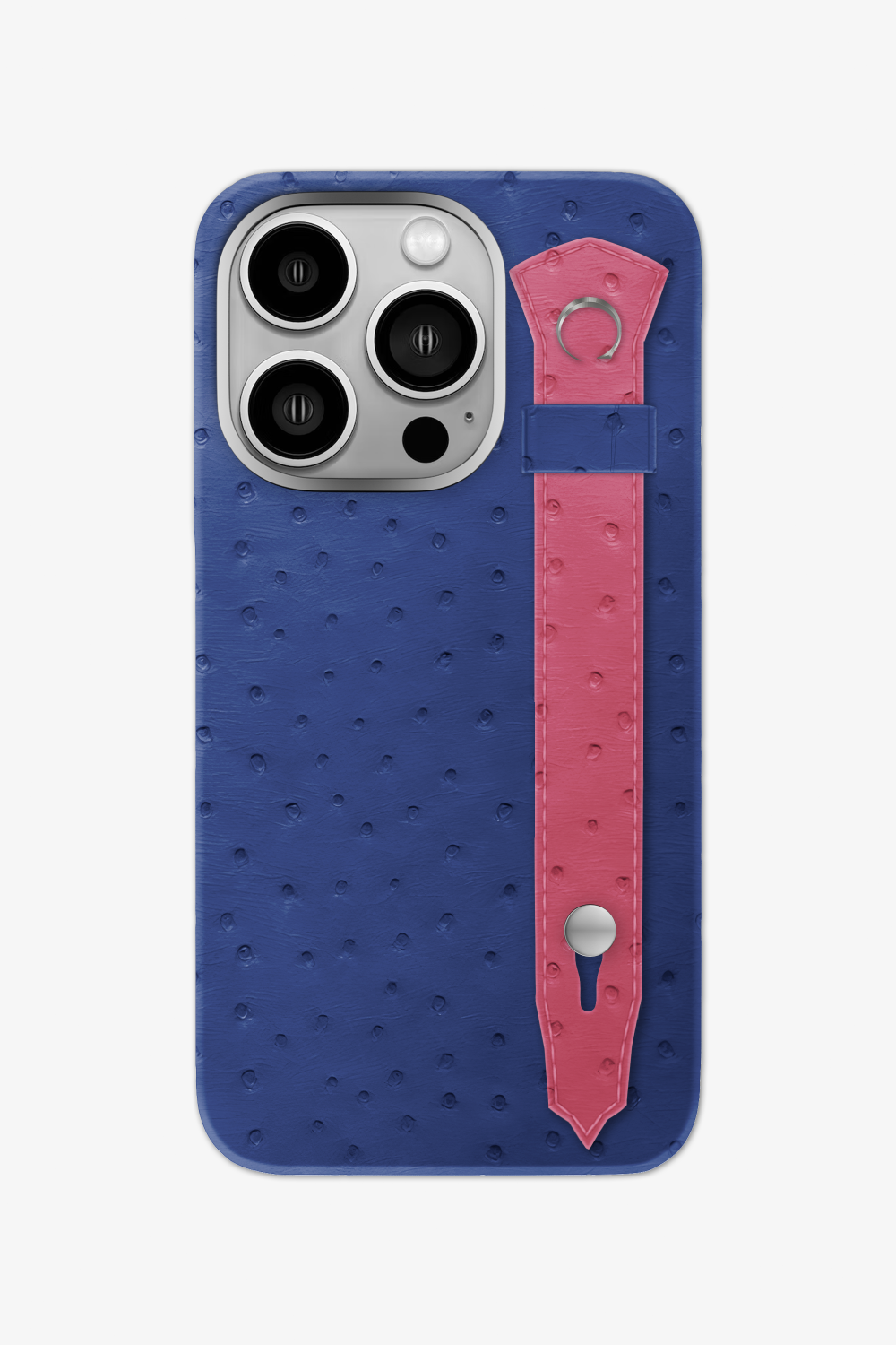 Ostrich Strap Case for iPhone 16 Pro - Navy Blue / Pink Girly - zollofrance