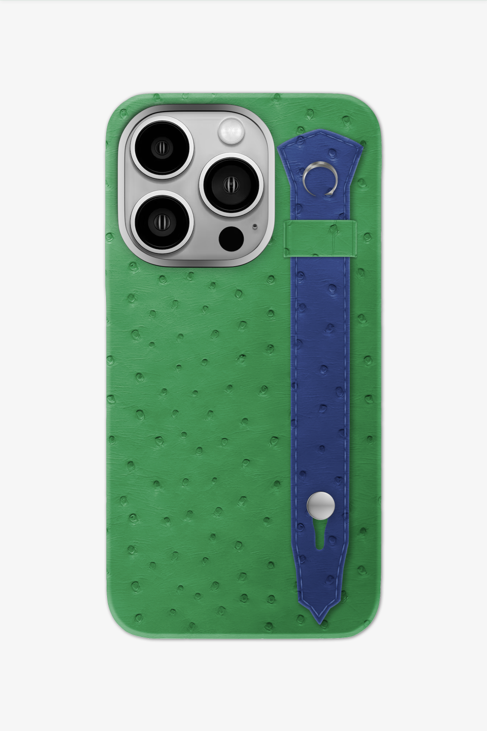 Ostrich Strap Case for iPhone 16 Pro - Green Emerald / Navy Blue - zollofrance