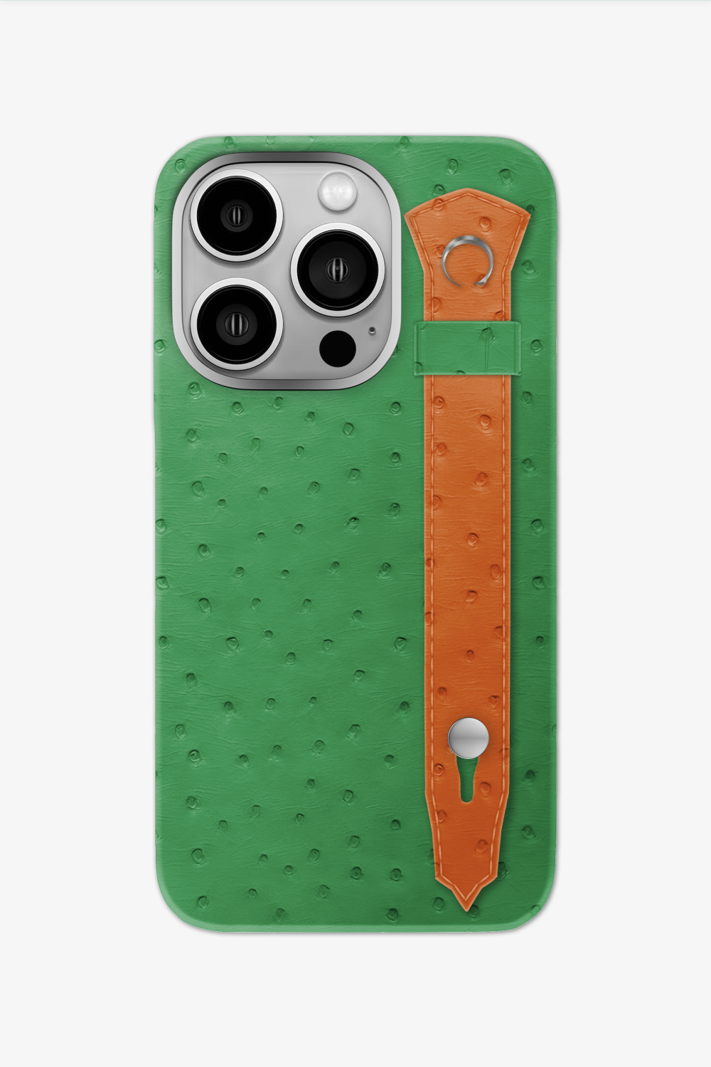 Ostrich Strap Case for iPhone 16 Pro - Green Emerald / Orange - zollofrance