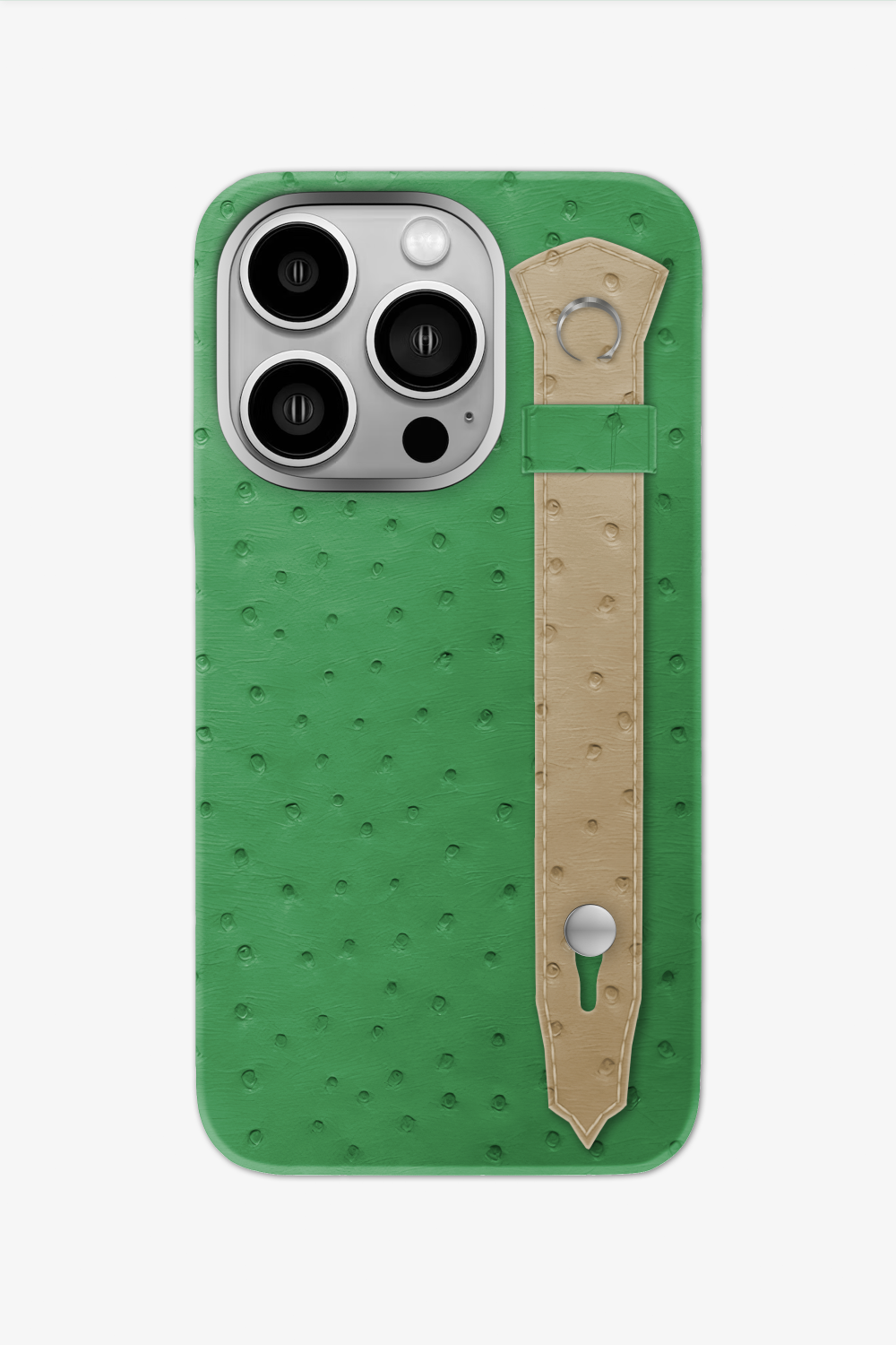 Ostrich Strap Case for iPhone 16 Pro - Green Emerald / Vanilla - zollofrance