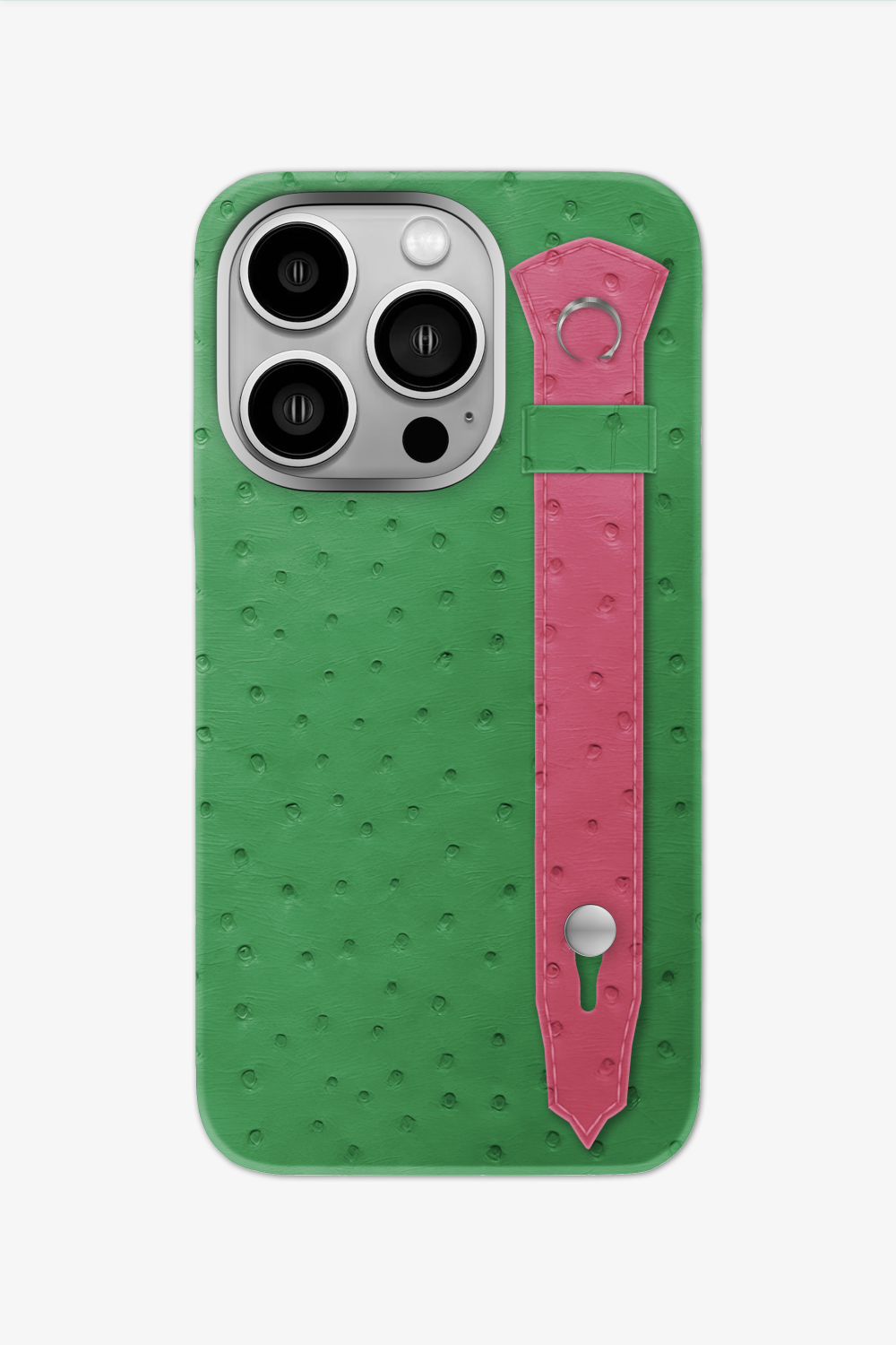 Ostrich Strap Case for iPhone 16 Pro - Green Emerald / Pink Girly - zollofrance