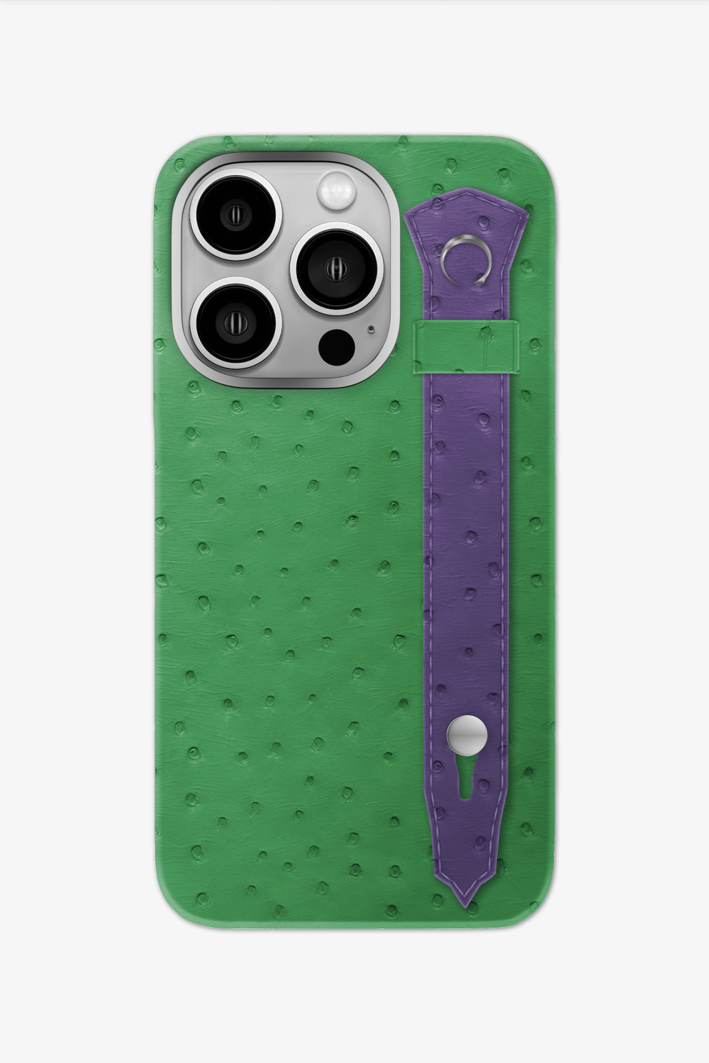 Ostrich Strap Case for iPhone 16 Pro - Green Emerald / Purple - zollofrance