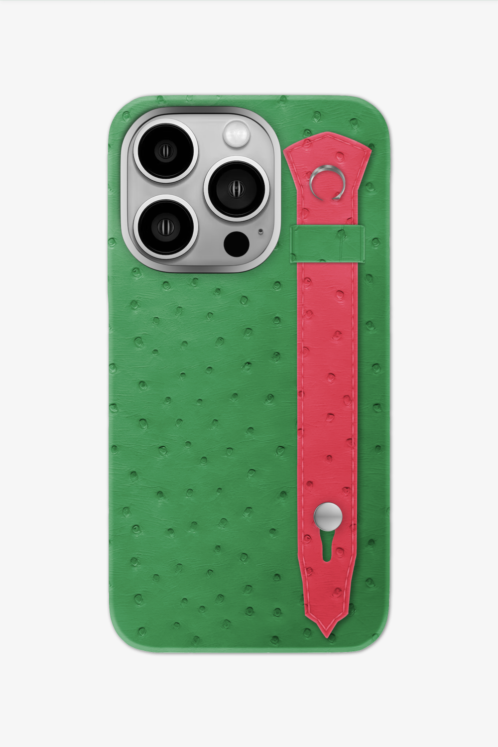 Ostrich Strap Case for iPhone 16 Pro - Green Emerald / Rose - zollofrance