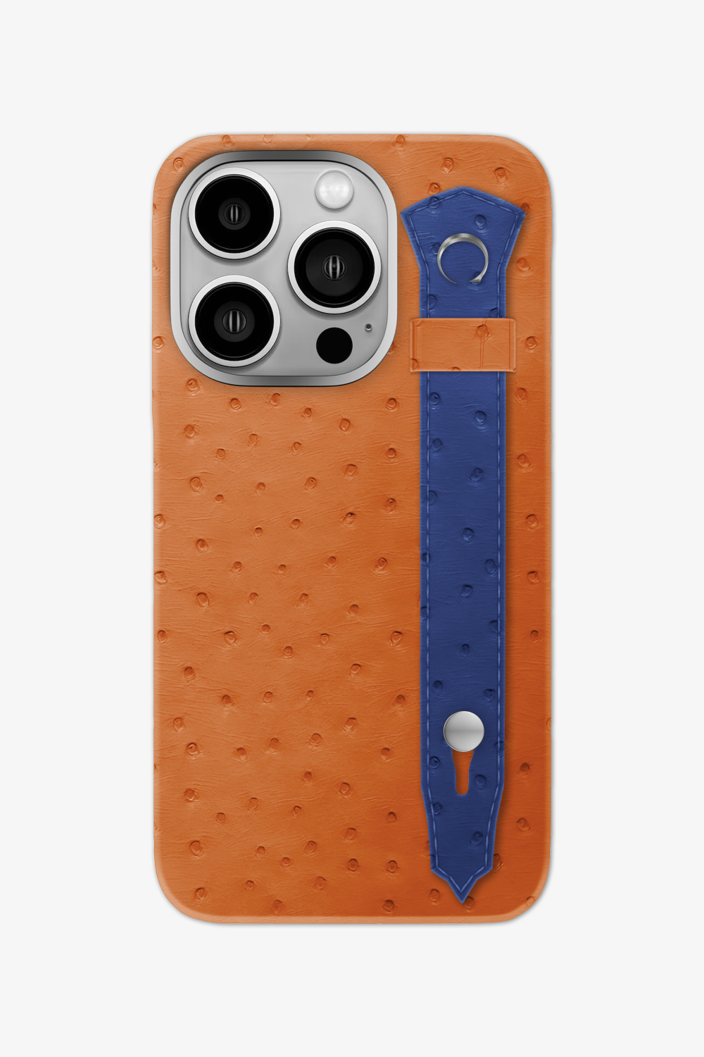 Ostrich Strap Case for iPhone 16 Pro - Orange / Navy Blue - zollofrance