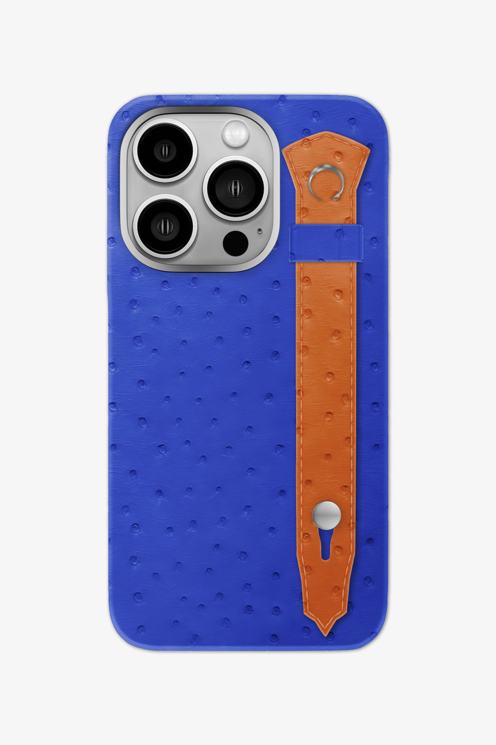 Ostrich Strap Case for iPhone 16 Pro - Blue Peony / Orange - zollofrance