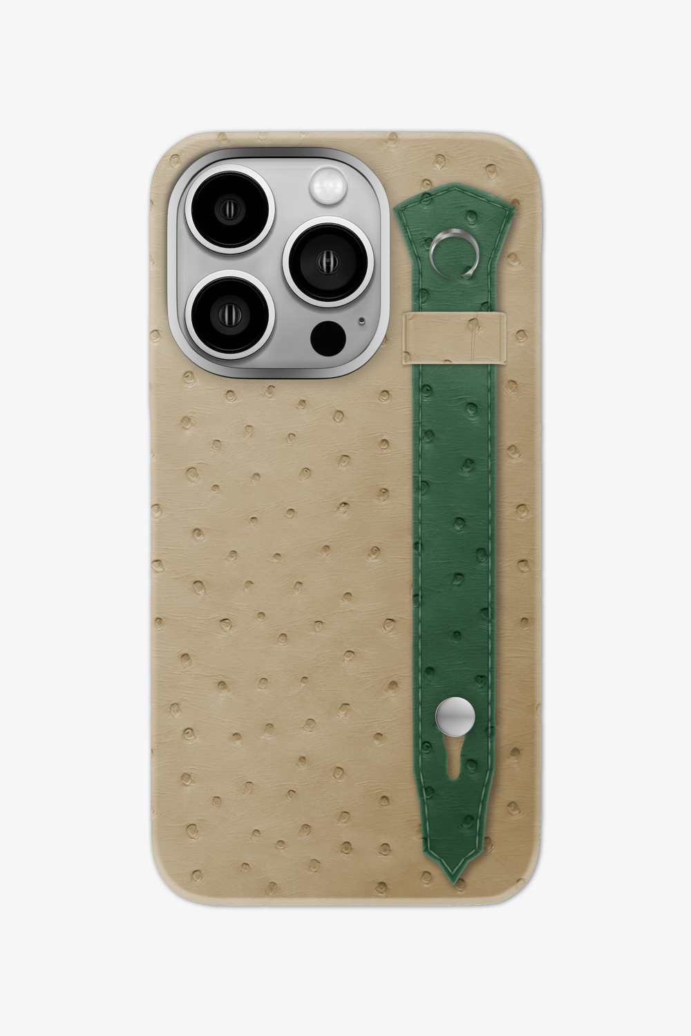 Ostrich Strap Case for iPhone 16 Pro - Vanilla / Green Sapin - zollofrance