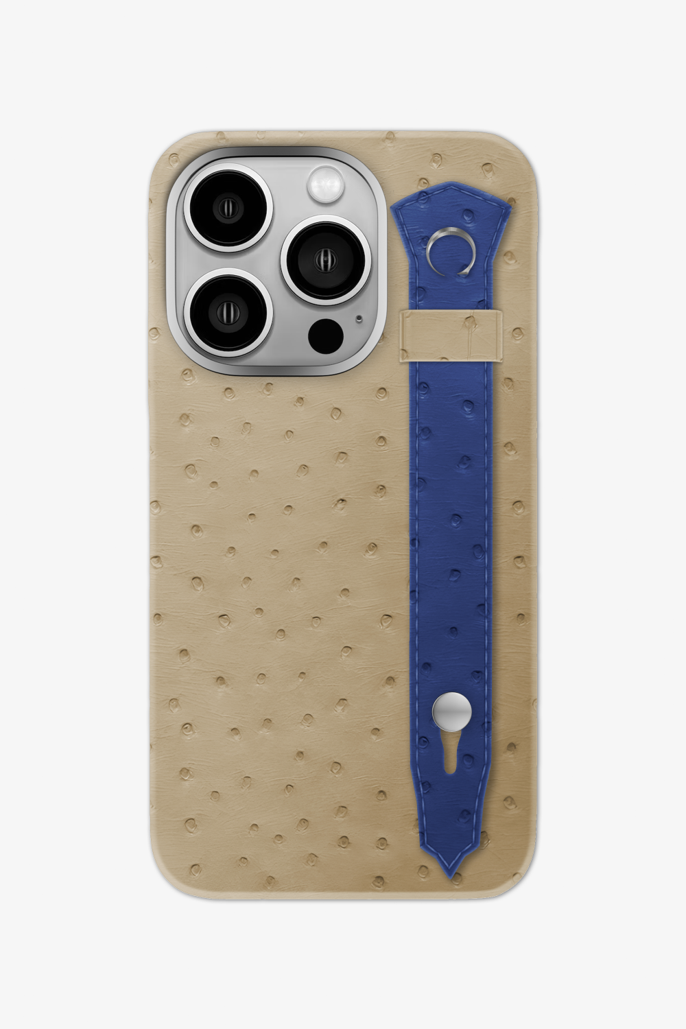 Ostrich Strap Case for iPhone 16 Pro - Vanilla / Navy Blue - zollofrance