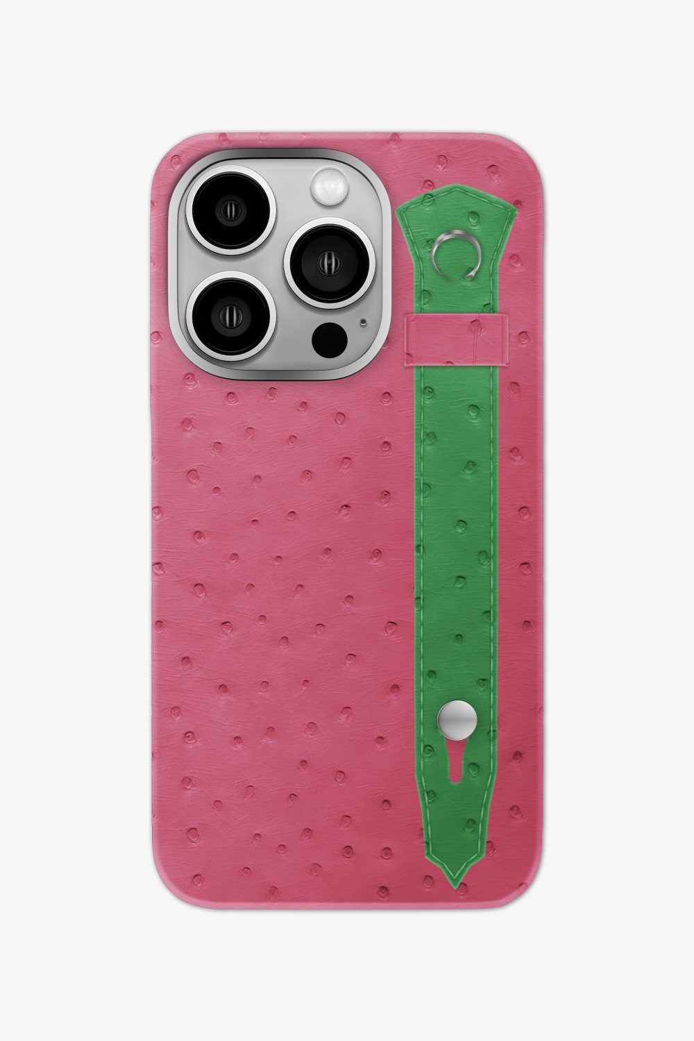 Ostrich Strap Case for iPhone 16 Pro - Pink Girly / Green Emerald - zollofrance